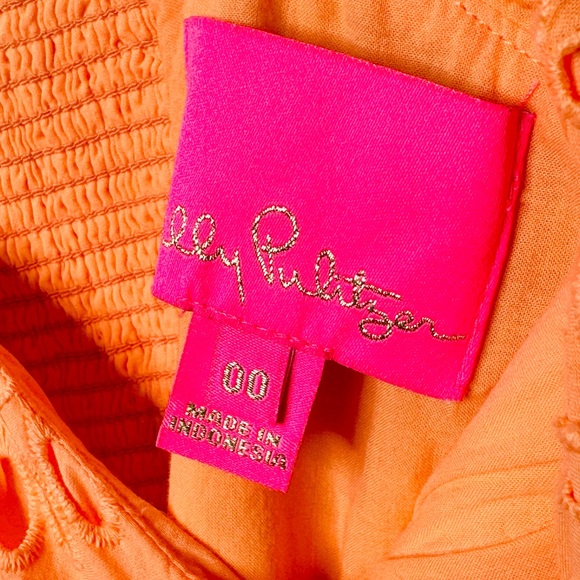 Lilly Pulitzer Kay Babydoll Orange Cantaloupe Tangerine Eyelet Puff Sleeve Dress - Picture 11 of 16